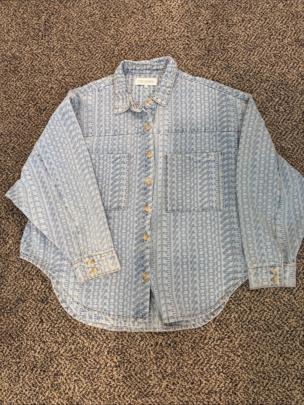 Veveret Light Blue Patterned Denim Button front shacket
